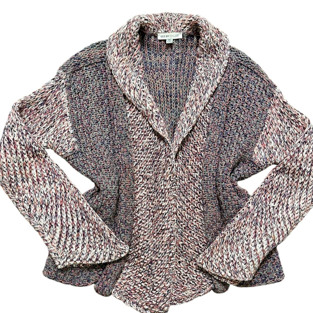 See by Chloe Multi Color Open Knit Cardigan Size 6 Cotton Blend